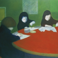 7-Children-with-Green-Wall-and-Red-Table-Kalman-Aron